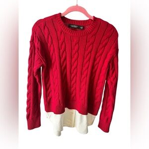 LAUREN Ralph Lauren Black Label Cotton Cable Knit Two-Fer Red Sweater